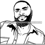 Afro Man Portrait Attractive Bearded Short Haircut Open Shirt Fashion Style B/W SVG JPG PNG Vector Clipart Cricut Silhouette Cut Cutting