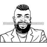 Afro Man Portrait Attractive Bearded Mohawk Suit Jacket Fashion Style B/W SVG JPG PNG Vector Clipart Cricut Silhouette Cut Cutting