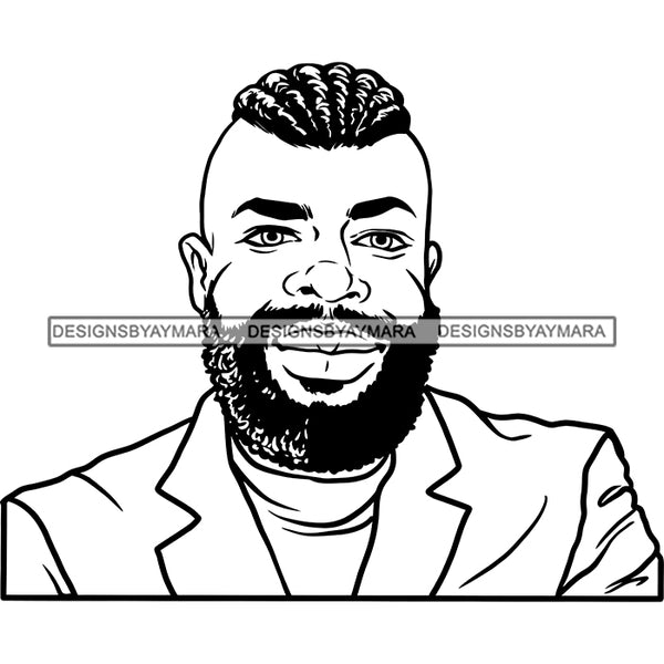 Afro Man Portrait Attractive Bearded Mohawk Suit Jacket Fashion Style B/W SVG JPG PNG Vector Clipart Cricut Silhouette Cut Cutting