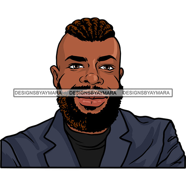 Afro Man Portrait Attractive Bearded Mohawk Suit Jacket Fashion Style SVG JPG PNG Vector Clipart Cricut Silhouette Cut Cutting