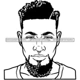 Afro Young Man Portrait Goatee Beard Bull-Ring Piercing Earring Style Illustration B/W SVG JPG PNG Vector Clipart Cricut Silhouette Cut Cutting