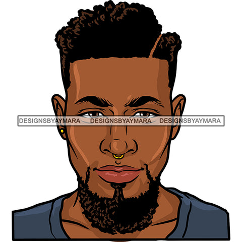 Afro Young Man Portrait Goatee Beard Bull-Ring Piercing Earring Style Illustration SVG JPG PNG Vector Clipart Cricut Silhouette Cut Cutting