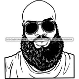 Afro Man Portrait Good Looking Sunglasses Bearded Bald Hairstyle Illustration B/W SVG JPG PNG Vector Clipart Cricut Silhouette Cut Cutting