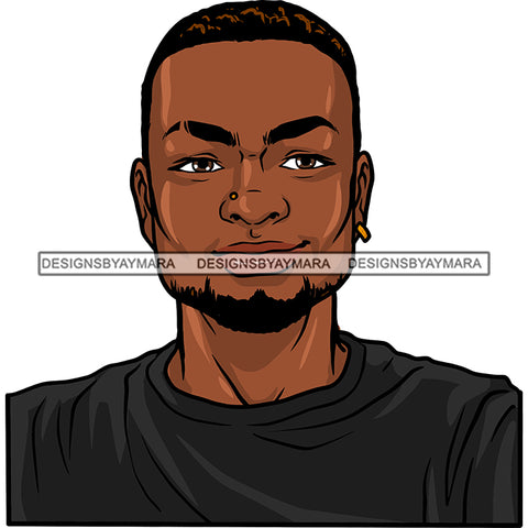 Afro Young Man Portrait Goatee Beard Nose Ring Hoop Earring Style Illustration SVG JPG PNG Vector Clipart Cricut Silhouette Cut Cutting