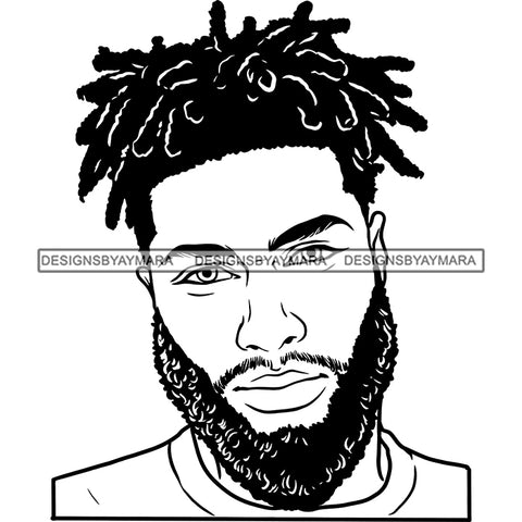 Afro Young Man Portrait Handsome Confident Bearded Locs Hairstyle B/W SVG JPG PNG Vector Clipart Cricut Silhouette Cut Cutting