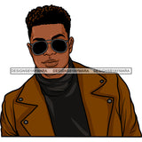 Afro Young Man Portrait Handsome Sunglasses Turtleneck Sweater Jacket Stylish SVG JPG PNG Vector Clipart Cricut Silhouette Cut Cutting