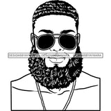 Afro Man Portrait Handsome Sunglasses Necklace Bearded Shirtless Style B/W SVG JPG PNG Vector Clipart Cricut Silhouette Cut Cutting