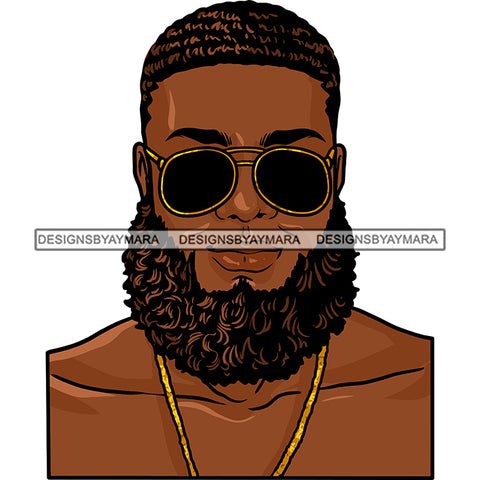 Afro Man Portrait Handsome Sunglasses Necklace Bearded Shirtless Style SVG JPG PNG Vector Clipart Cricut Silhouette Cut Cutting