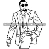 Afro Man Portrait Handsome Sunglasses Bearded Classy Elegant Fashion Style B/W SVG JPG PNG Vector Clipart Cricut Silhouette Cut Cutting