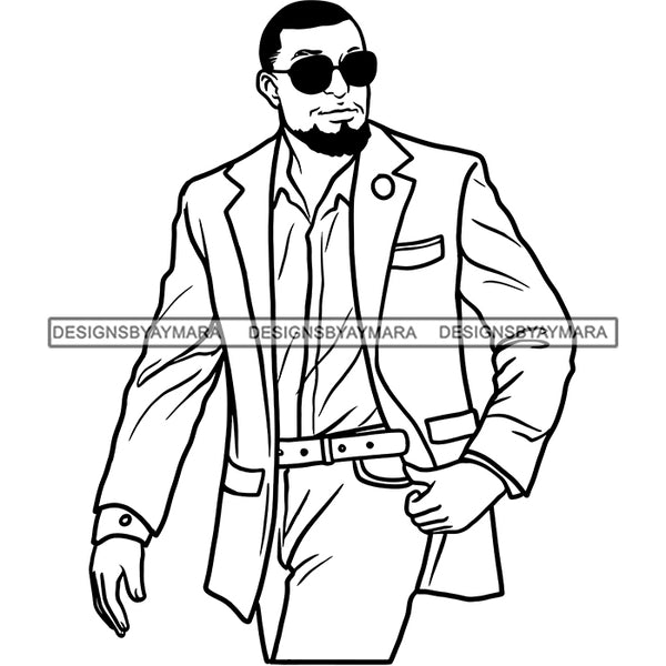 Afro Man Portrait Handsome Sunglasses Bearded Classy Elegant Fashion Style B/W SVG JPG PNG Vector Clipart Cricut Silhouette Cut Cutting