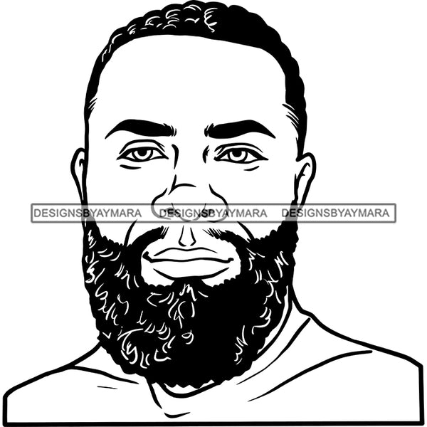 Afro Man Portrait Picture Handsome Shirtless Bearded Short Hairstyle B/W SVG JPG PNG Vector Clipart Cricut Silhouette Cut Cutting