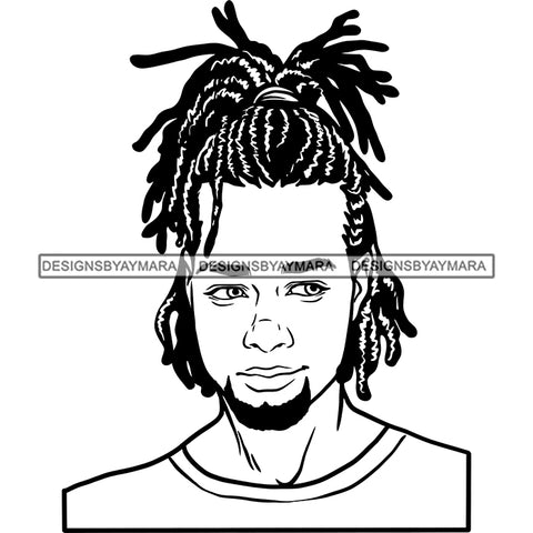 Afro Young Man Portrait Picture Handsome Goatee Beard Dreadlocks Hairstyle B/W SVG JPG PNG Vector Clipart Cricut Silhouette Cut Cutting