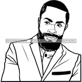 Afro Man Portrait Picture Handsome Bearded Executive Professional Fashion Style B/W SVG JPG PNG Vector Clipart Cricut Silhouette Cut Cutting