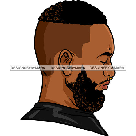 Afro Man Profile Picture Handsome Bearded Bull-Ring Piercing Undercut Hairstyle SVG JPG PNG Vector Clipart Cricut Silhouette Cut Cutting