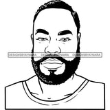 Afro Man Portrait Looking Camera Beard Short Hairstyle Illustration B/W SVG JPG PNG Vector Clipart Cricut Silhouette Cut Cutting