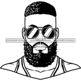 Afro Man Portrait Picture Handsome Sunglasses Bearded Undercut Hairstyle B/W SVG JPG PNG Vector Clipart Cricut Silhouette Cut Cutting