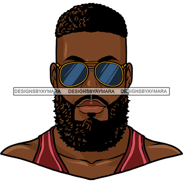 Afro Man Portrait Picture Handsome Sunglasses Bearded Undercut Hairstyle SVG JPG PNG Vector Clipart Cricut Silhouette Cut Cutting