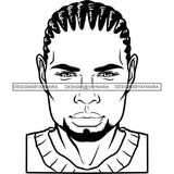 Afro Man Portrait Picture Handsome Goatee Beard Cornrows Hairstyle B/W SVG JPG PNG Vector Clipart Cricut Silhouette Cut Cutting