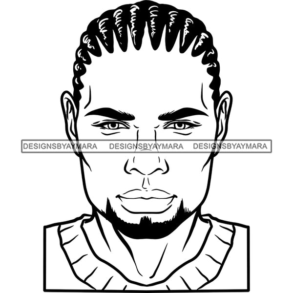 Afro Man Portrait Picture Handsome Goatee Beard Cornrows Hairstyle B/W SVG JPG PNG Vector Clipart Cricut Silhouette Cut Cutting