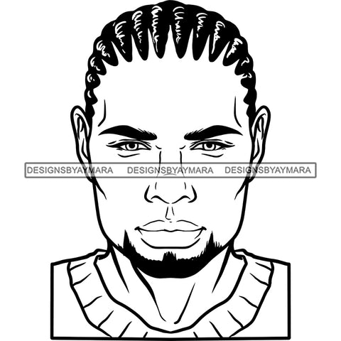 Afro Man Portrait Picture Handsome Goatee Beard Cornrows Hairstyle B/W SVG JPG PNG Vector Clipart Cricut Silhouette Cut Cutting