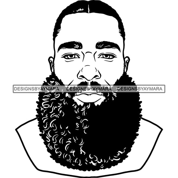 Afro Man Portrait Picture Handsome Bearded Short Trendy Haircut B/W SVG JPG PNG Vector Clipart Cricut Silhouette Cut Cutting