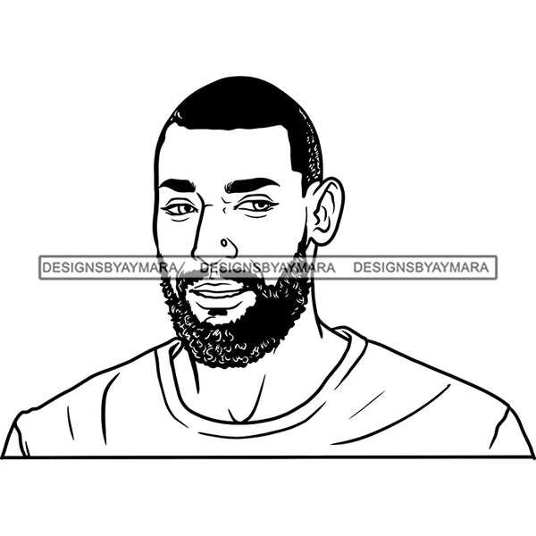 Afro Man Portrait Attractive Nose Ring Bearded Short Trendy Haircut B/W SVG JPG PNG Vector Clipart Cricut Silhouette Cut Cutting