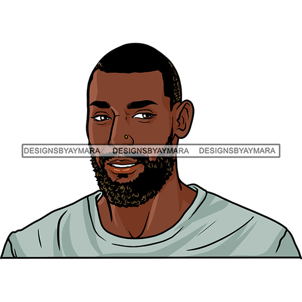 Afro Man Portrait Attractive Nose Ring Bearded Short Trendy Haircut SVG JPG PNG Vector Clipart Cricut Silhouette Cut Cutting