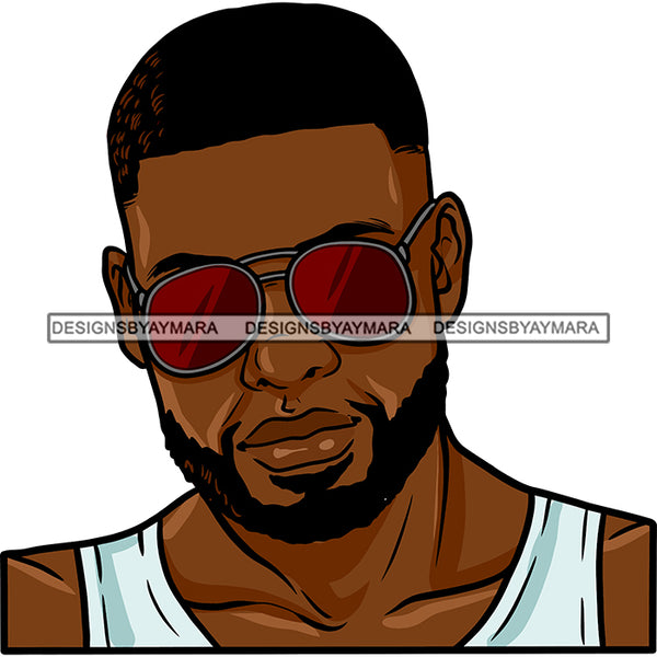 Afro Man Portrait Attractive Sunglasses Bearded Short Trendy Haircut SVG JPG PNG Vector Clipart Cricut Silhouette Cut Cutting