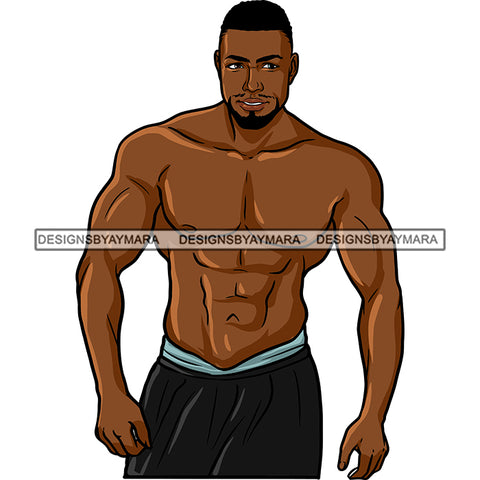 Afro Man Portrait Muscular Lovely Shirtless Goatee Beard Trendy Hairstyle SVG JPG PNG Vector Clipart Cricut Silhouette Cut Cutting