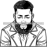 Afro Man Portrait Picture Charismatic Bearded Trendy Hairstyle Illustration B/W SVG JPG PNG Vector Clipart Cricut Silhouette Cut Cutting