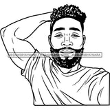 Afro Man Portrait Picture Charismatic Lovely Bearded Trendy Hairstyle Illustration B/W SVG JPG PNG Vector Clipart Cricut Silhouette Cut Cutting