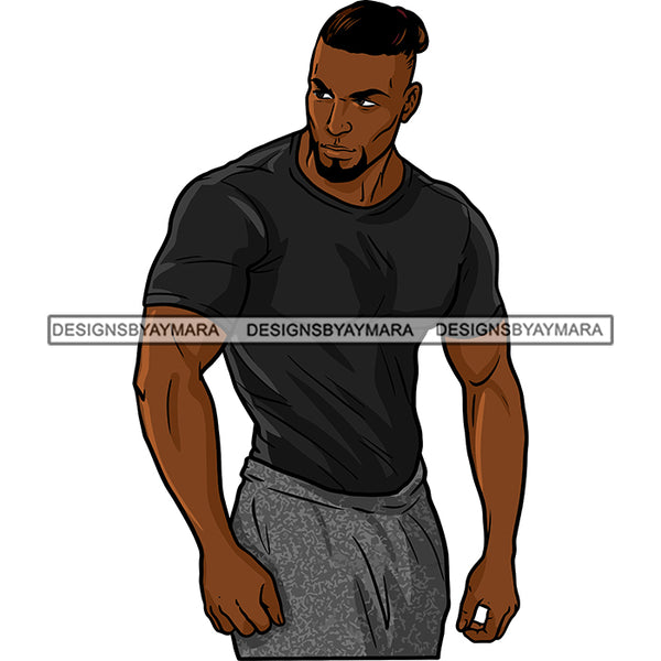 Afro Man Picture Handsome Muscular Goatee Beard Undercut Hairstyle SVG JPG PNG Vector Clipart Cricut Silhouette Cut Cutting