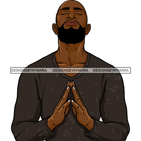 Afro Man Portrait Face Up Eyes Closed Praying Bearded Bald Hairstyle Illustration SVG JPG PNG Vector Clipart Cricut Silhouette Cut Cutting