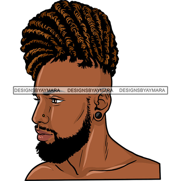 Afro Man Profile Good Looking Tunnel Earring Beard Updo Cornrows Hairstyle SVG JPG PNG Vector Clipart Cricut Silhouette Cut Cutting