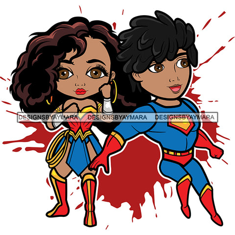 Super Hero Boy and Girl Brother and Sister Red Splash Power Kids Children SVG JPG PNG Vector Clipart Cricut Silhouette Cut Cutting