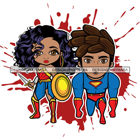 Super Hero Boy and Girl Brother and Sister Red Splash Power Kids Children SVG JPG PNG Vector Clipart Cricut Silhouette Cut Cutting