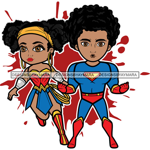 Super Hero Boy and Girl Brother and Sister Red Splash Power Kids Children SVG JPG PNG Vector Clipart Cricut Silhouette Cut Cutting