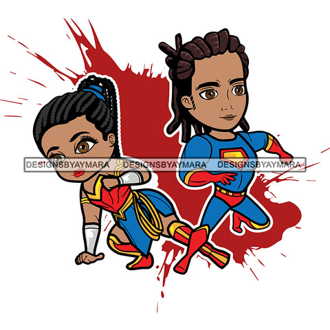 Super Hero Boy and Girl Brother and Sister Red Splash Power Kids Children SVG JPG PNG Vector Clipart Cricut Silhouette Cut Cutting