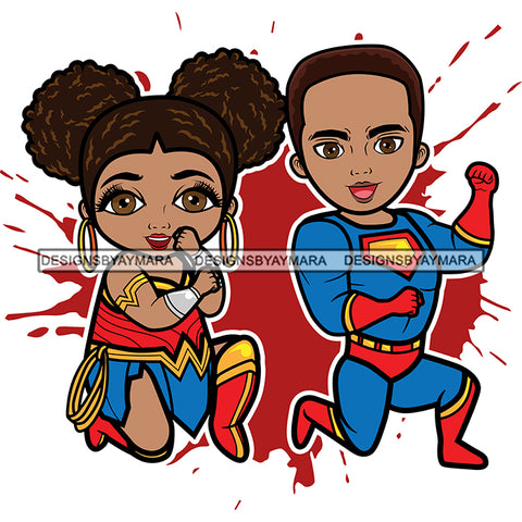 Copy of Super Hero Boy and Girl Brother and Sister Red Splash Power Kids Children SVG JPG PNG Vector Clipart Cricut Silhouette Cut Cutting