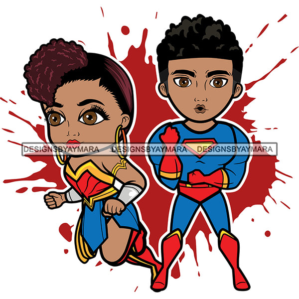 Super Hero Boy and Girl Brother and Sister Red Splash Power Kids Children SVG JPG PNG Vector Clipart Cricut Silhouette Cut Cutting