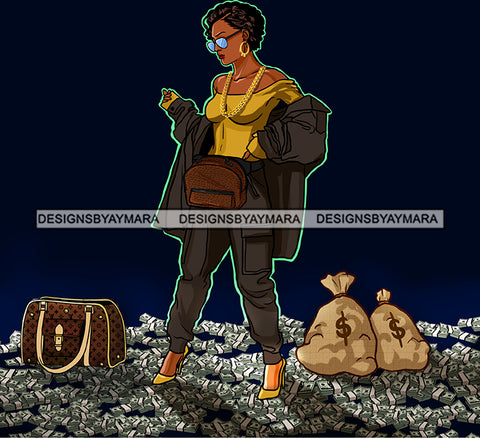 Boss Lady Money Maker Hip Hop Cover Hustler Woman Nubian Queen Melanin PNG JPG Clipart