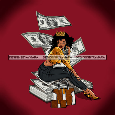 Boss Lady Money Maker Hip Hop Cover Hustler Woman Nubian Queen Melanin PNG JPG Clipart