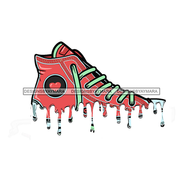 Dripping Pink Sneaker Green Shoestrings JPG PNG  Clipart Cricut Silhouette Cut Cutting
