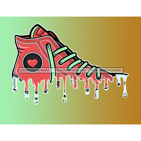 Dripping Pink Sneaker Green Shoestrings Splash Of Gold Green And Gold Background JPG PNG  Clipart Cricut Silhouette Cut Cutting