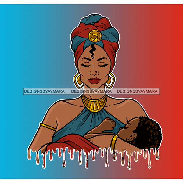 Dripping Black Mother And Child Mother And Son Blue And Red Background JPG PNG  Clipart Cricut Silhouette Cut Cutting
