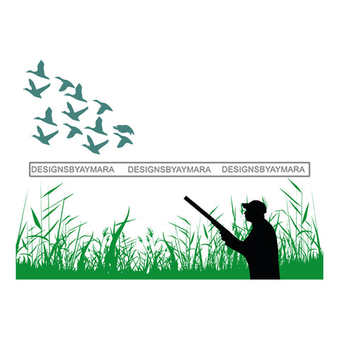 Man Hunter Nature Gun Hunt Rifle Weapon Outdoor Male Sport Recreation Shotgun Forest SVG Cutting Layered Files