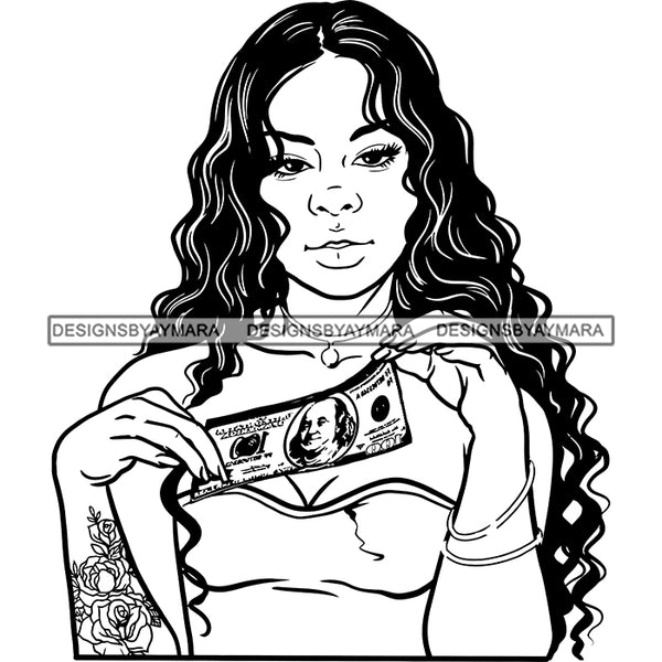 Gangsta Gangster Woman Money Stack Badass Hustler Hustling Savage Melanin Nubian Hipster Ghetto Street Girl SVG JPG PNG Vector Clipart Cricut Silhouette Cut Cutting