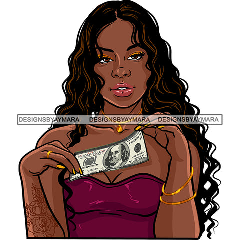 Gangsta Gangster Woman Money Stack Badass Hustler Hustling Savage Melanin Nubian Hipster Ghetto Street Girl SVG JPG PNG Vector Clipart Cricut Silhouette Cut Cutting