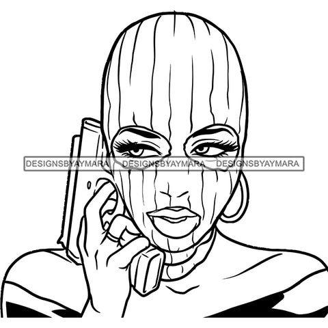 Gangsta Gangster Woman Money Stack Ski Mask Hand Gun Protection Badass Hustler Hustling Savage Melanin Nubian Hipster Ghetto Street Girl SVG JPG PNG Vector Clipart Cricut Silhouette Cut Cutting