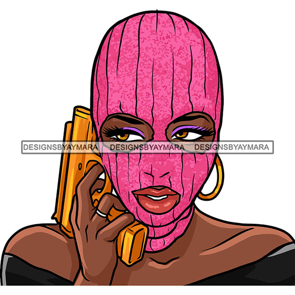 Gangsta Gangster Woman Money Stack Pink Ski Mask Badass Hand Gun Hustler Hustling Savage Melanin Nubian Hipster Ghetto Street Girl SVG JPG PNG Vector Clipart Cricut Silhouette Cut Cutting